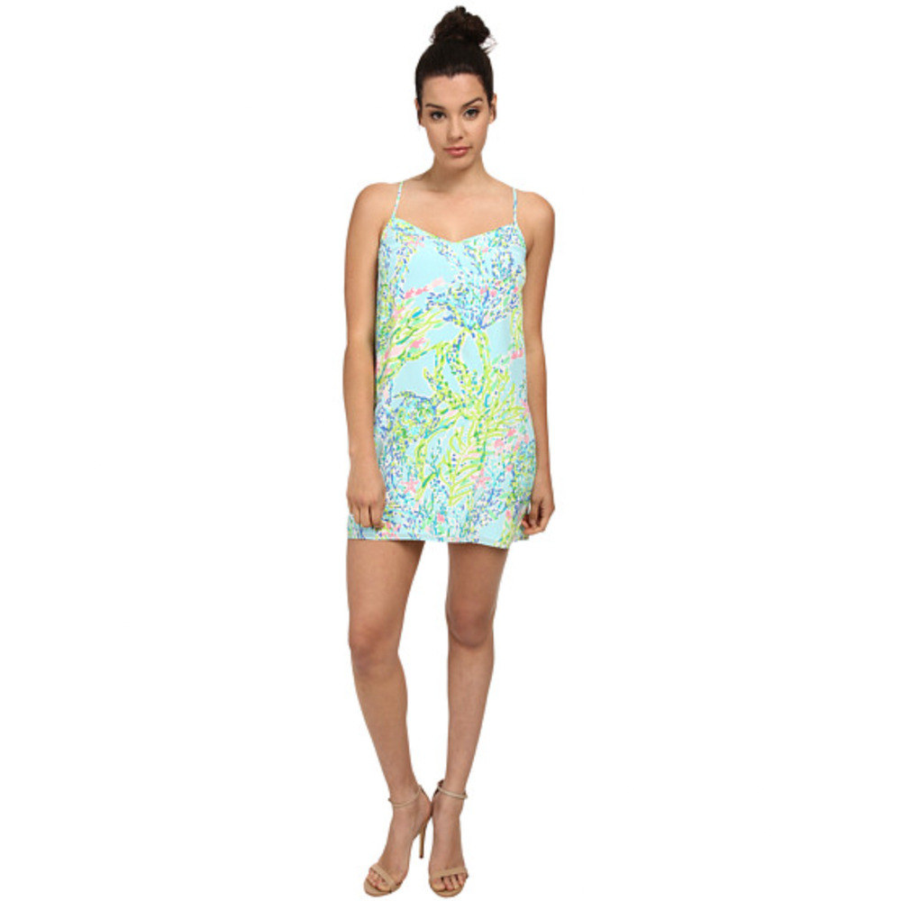 Lilly Pulitzer 'Dusk' blue green abstract Silk Slip dress 100% silk Size XS